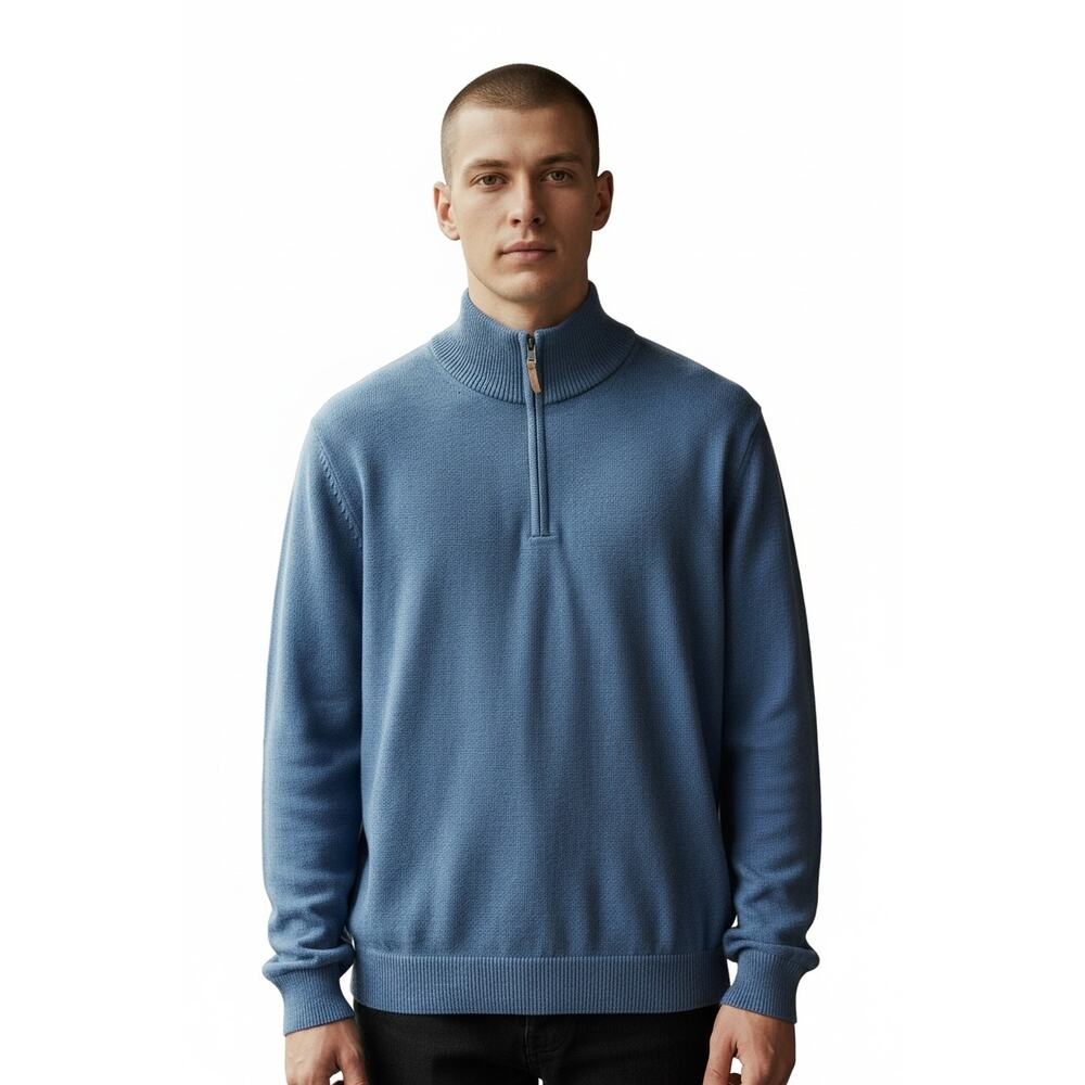 Brooks Brothers Pima 1/4 Button Pullover Sweater Blue Men's Size Large